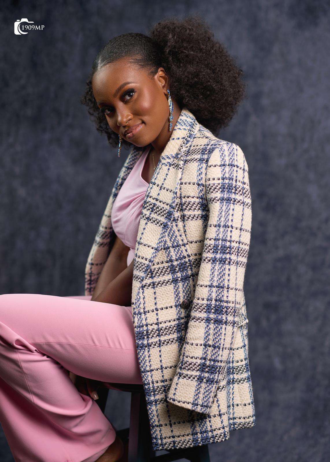 Rachael King — editorial portrait in plaid blazer